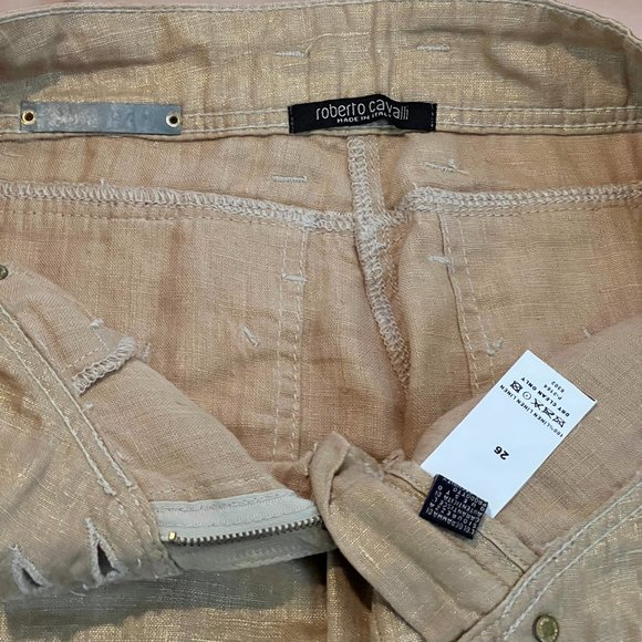 ❣️NWOT❣️  Roberto Cavalli Beige/Gold Linen Pants Vintage Made in Italy S… - Picture 13 of 16